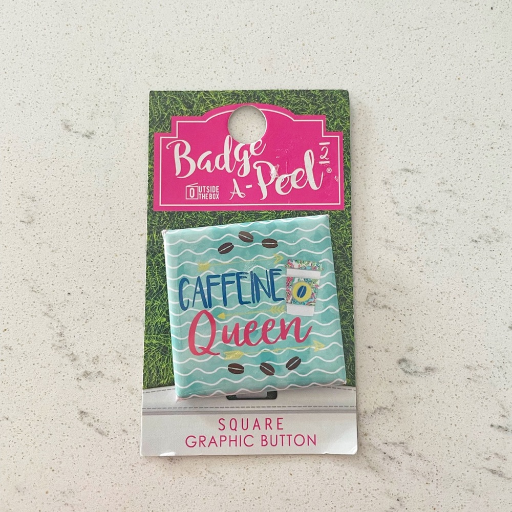 🔴 3 for $15 Badge A Peel Attachable Velcro Badge Reel Button “Caffeine Queen”